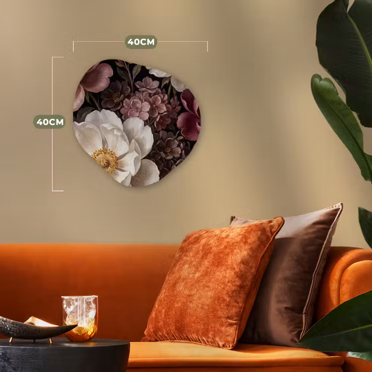 Bloemen - Boeket - Klassiek - Donker - Rood Wandcirkel Organisch Forex 3mm klein -sfeer3