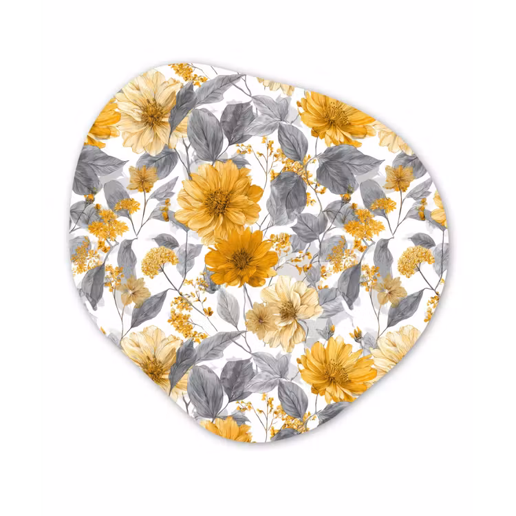 Bloemen - Botanisch - Elegant - Okergeel - Grijs Wandcirkel Organisch Forex 3mm klein 629 -3d