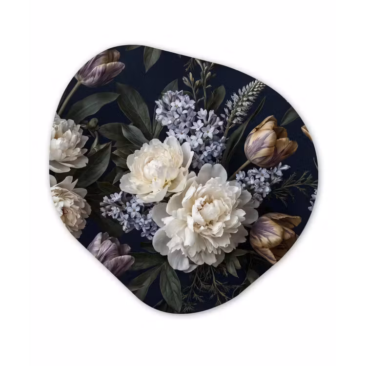 Bloemen - Donker - Elegant - Natuur - Wit Wandcirkel Organisch Forex 3mm klein -3d