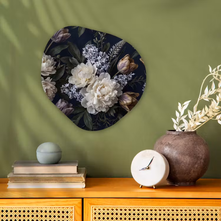 Bloemen - Donker - Elegant - Natuur - Wit Wandcirkel Organisch Forex 3mm klein -sfeer2