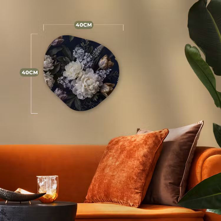 Bloemen - Donker - Elegant - Natuur - Wit Wandcirkel Organisch Forex 3mm klein -sfeer3