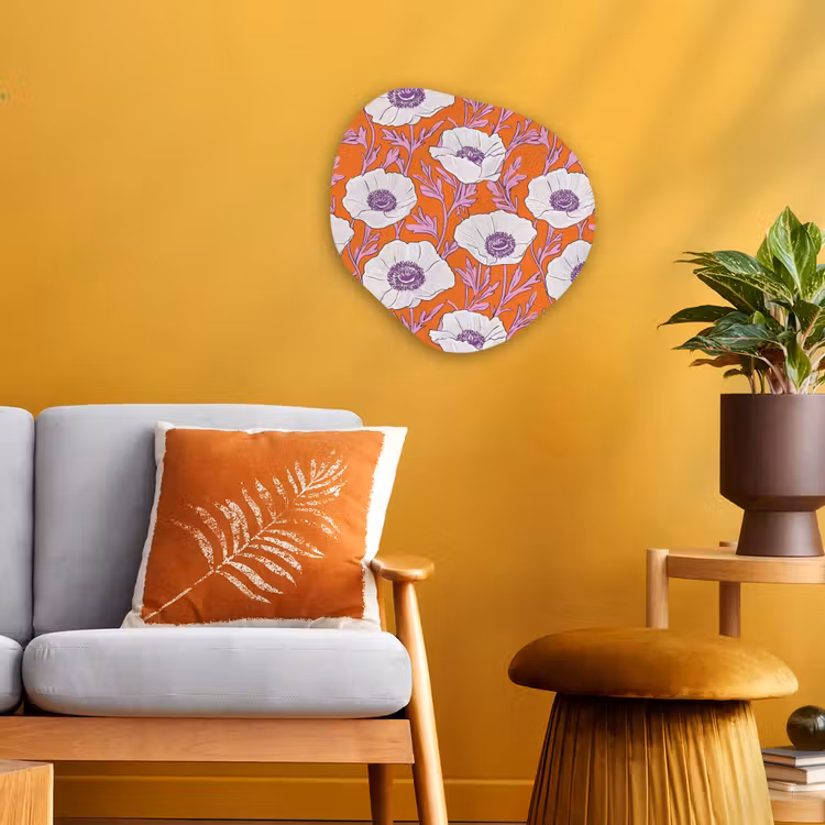Bloemen - Grafisch - Oranje Wandcirkel Organisch Forex 3mm klein 629 -sfeer4