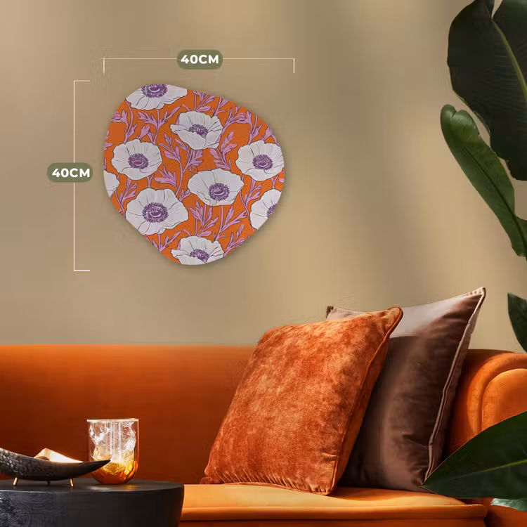 Bloemen - Grafisch - Oranje Wandcirkel Organisch Forex 3mm klein 629 -sfeer3