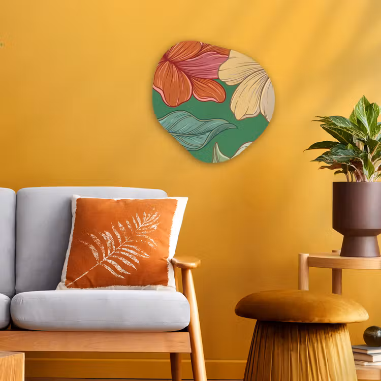 Forexbild Organische Form - Blumen – Grün – Illustration - Bloemen - Groen - Illustratie Wandcirkel Organisch Forex 3mm klein
