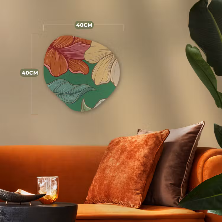 Forexbild Organische Form - Blumen – Grün – Illustration - Bloemen - Groen - Illustratie Wandcirkel Organisch Forex 3mm klein