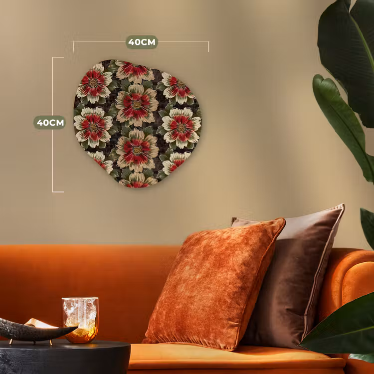 Bloemen - Klassiek - Patroon - Rood Wandcirkel Organisch Forex 3mm klein 629 -sfeer3
