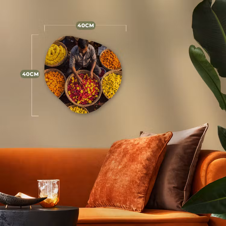 Forexbild Organische Form - Blumen – Markt – Bunt - Bloemen - Markt - Kleurrijk Wandcirkel Organisch Forex 3mm klein