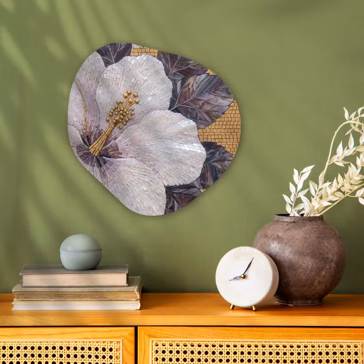 Bloemen - Mozaïek - Kunst - Modern - Goud Wandcirkel Organisch Forex 3mm klein -sfeer2