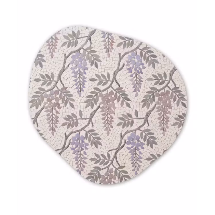 Bloemen - Mozaïek - Natuur - Patroon - Paars Wandcirkel Organisch Forex 3mm klein -3d