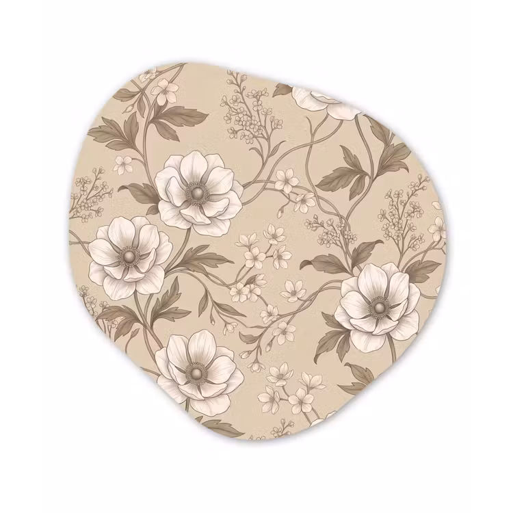 Bloemen - Patroon - Beige Wandcirkel Organisch Forex 3mm klein -3d