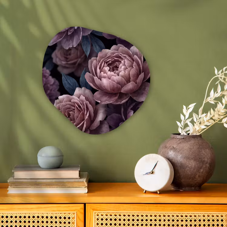 Bloemen - Patroon - Donker - Botanisch - Paars Wandcirkel Organisch Forex 3mm klein -sfeer2