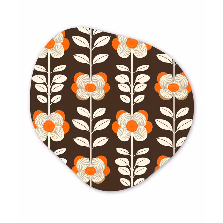 Bloemen - Retro - Bruin Wandcirkel Organisch Forex 3mm klein 629 -3d