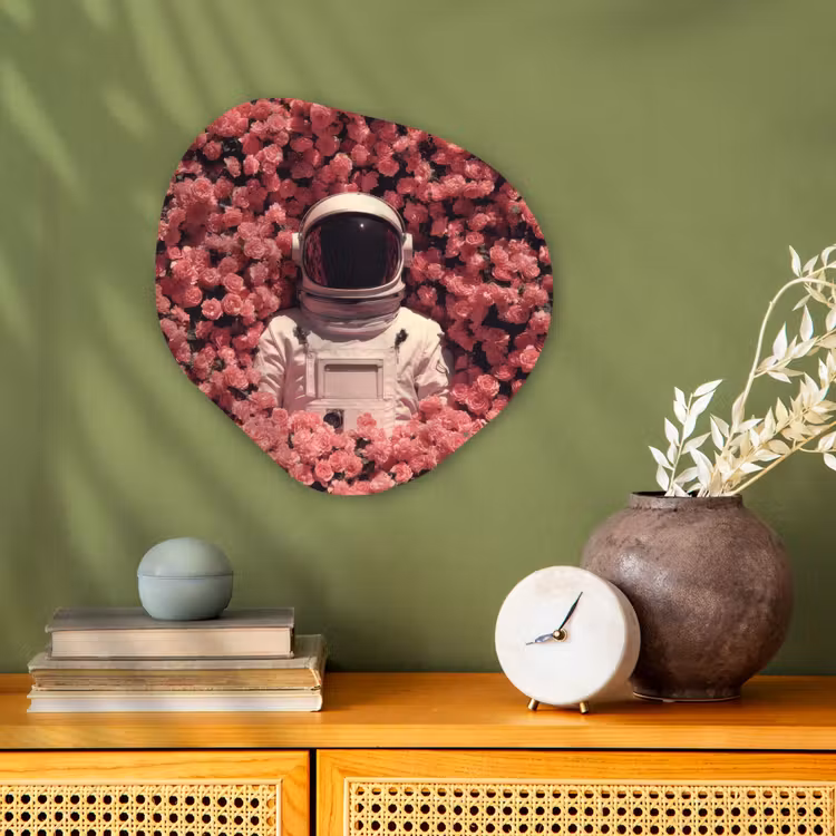 Bloemen - Roze - Astronaut Wandcirkel Organisch Forex 3mm klein -sfeer2
