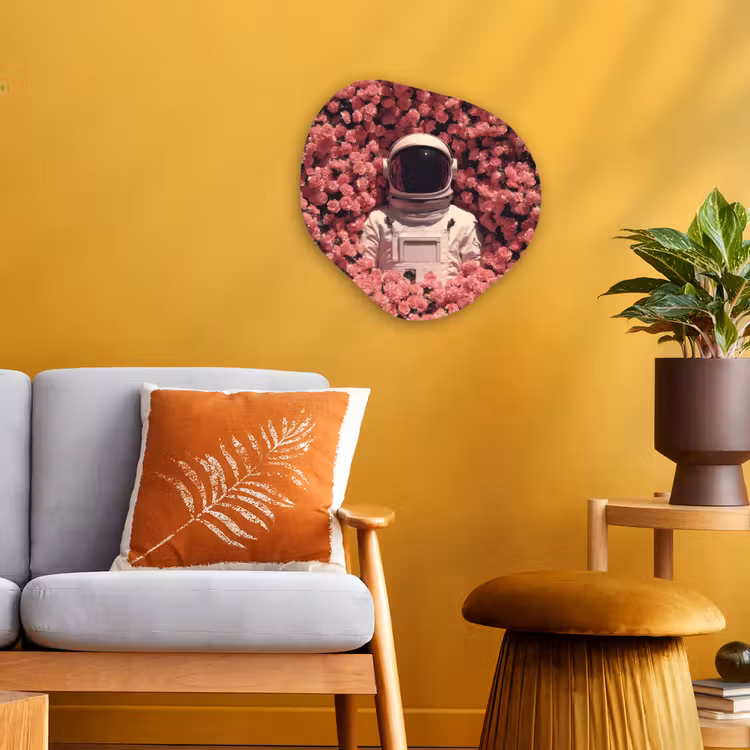Bloemen - Roze - Astronaut Wandcirkel Organisch Forex 3mm klein -sfeer4