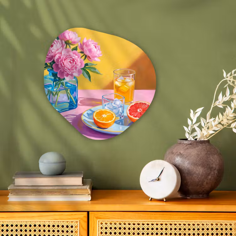Forexbild Organische Form - Blumen – Rosa – Modern - Bloemen - Roze - Modern Wandcirkel Organisch Forex 3mm klein