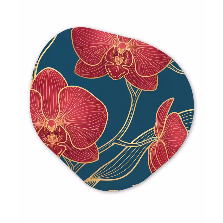 Forexbild Organische Form - Blumen – Rot – Gold - Bloemen - Rood - Goud Wandcirkel Organisch Forex 3mm klein