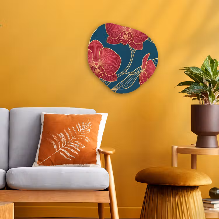Forexbild Organische Form - Blumen – Rot – Gold - Bloemen - Rood - Goud Wandcirkel Organisch Forex 3mm klein