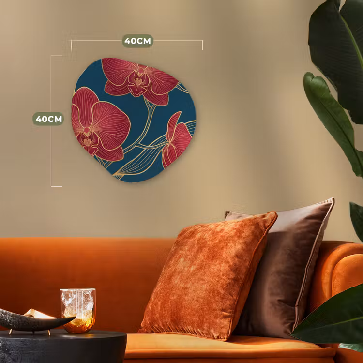 Forexbild Organische Form - Blumen – Rot – Gold - Bloemen - Rood - Goud Wandcirkel Organisch Forex 3mm klein
