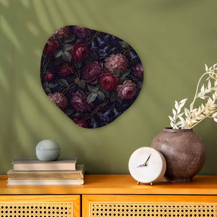 Bloemen - Rood - Klassiek - Donker - Patroon Wandcirkel Organisch Forex 3mm klein -sfeer2