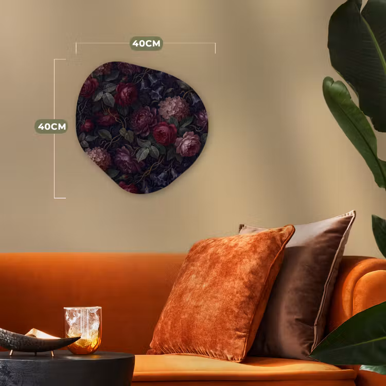 Bloemen - Rood - Klassiek - Donker - Patroon Wandcirkel Organisch Forex 3mm klein -sfeer3