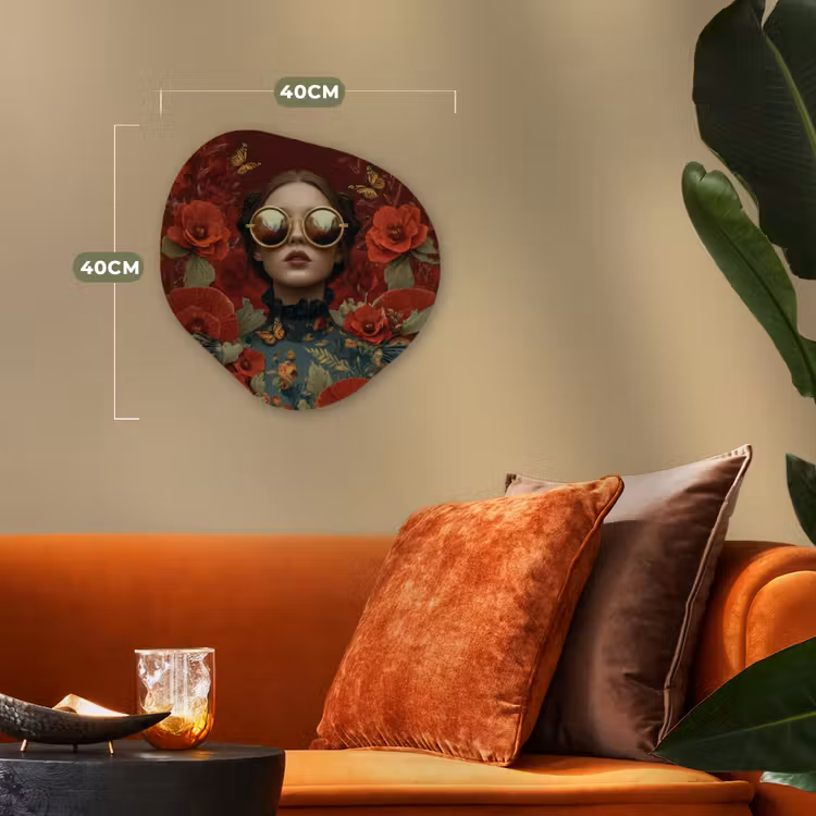 Bloemen - Dieprood - Zonnebril - Vrouw Wandcirkel Organisch Forex 3mm klein -sfeer3
