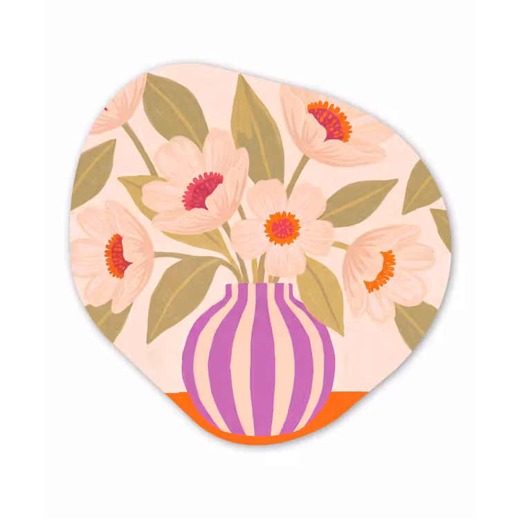 Bloemen - Vaas - Abstract - Paars - Oranje Wandcirkel Organisch Forex 3mm klein -3d