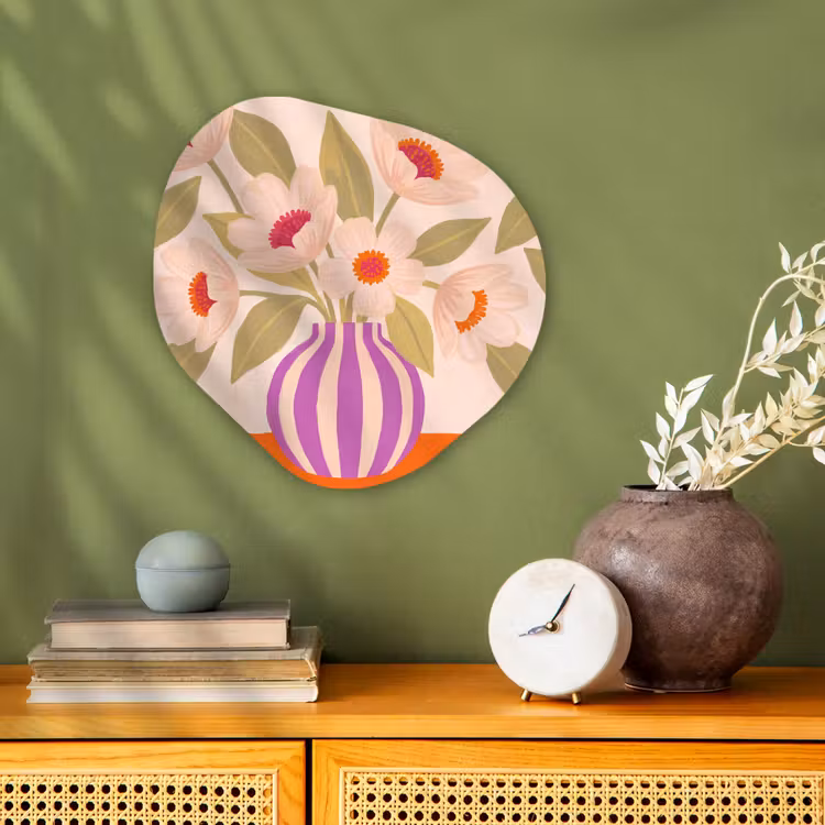 Bloemen - Vaas - Abstract - Paars - Oranje Wandcirkel Organisch Forex 3mm klein -sfeer2