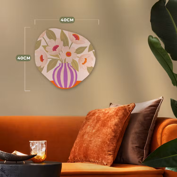 Bloemen - Vaas - Abstract - Paars - Oranje Wandcirkel Organisch Forex 3mm klein -sfeer3