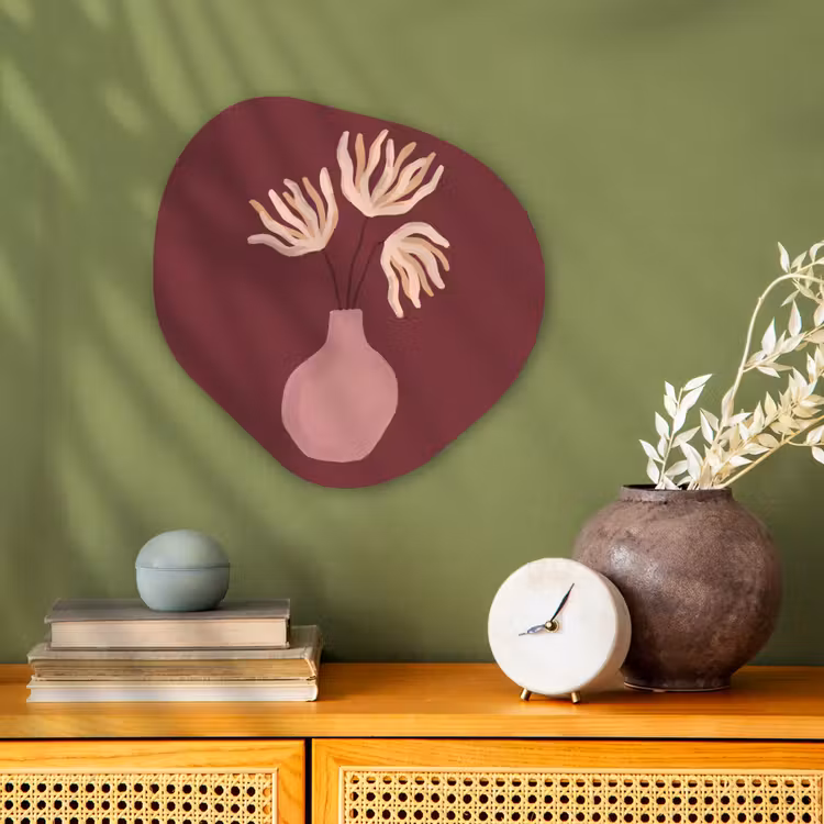 Bloemen - Vaas - Abstract - Modern - Aardetinten Wandcirkel Organisch Forex 3mm klein -sfeer2