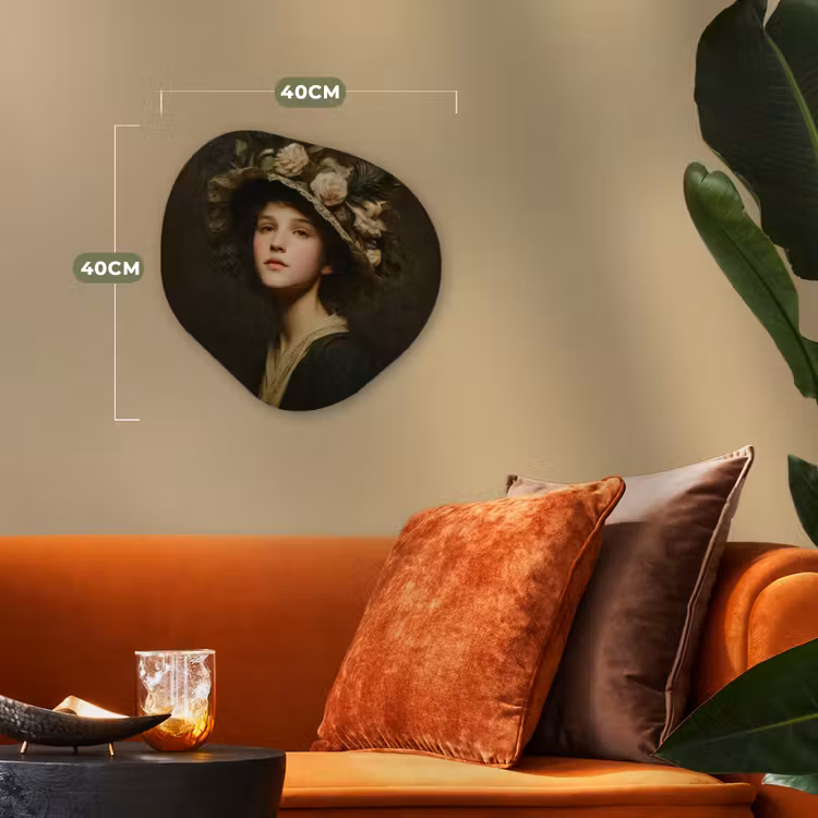 Bloemenhoed - Portret - Vrouw Wandcirkel Organisch Forex 3mm klein -sfeer3