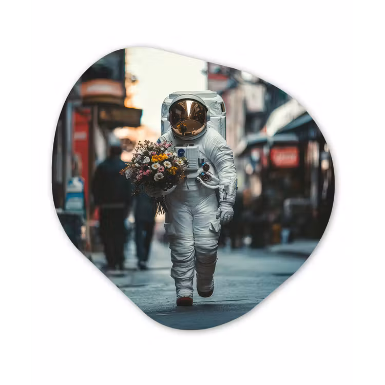 Boeket - Bloemen - Kleurrijk - Astronaut Wandcirkel Organisch Forex 3mm klein -3d