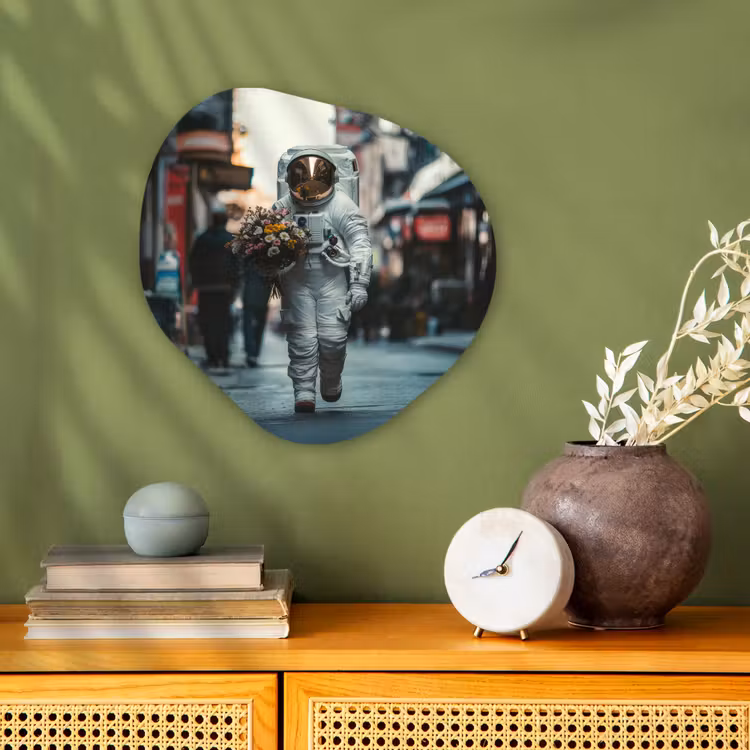 Boeket - Bloemen - Kleurrijk - Astronaut Wandcirkel Organisch Forex 3mm klein -sfeer2