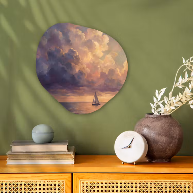 Boot - Zonsondergang - Zee - Natuur - Goud Wandcirkel Organisch Forex 3mm klein -sfeer2