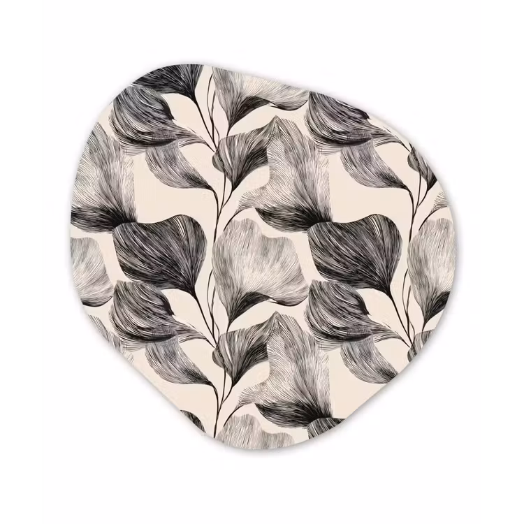 Botanisch - Bladeren - Zwart Wandcirkel Organisch Forex 3mm klein 629 -3d