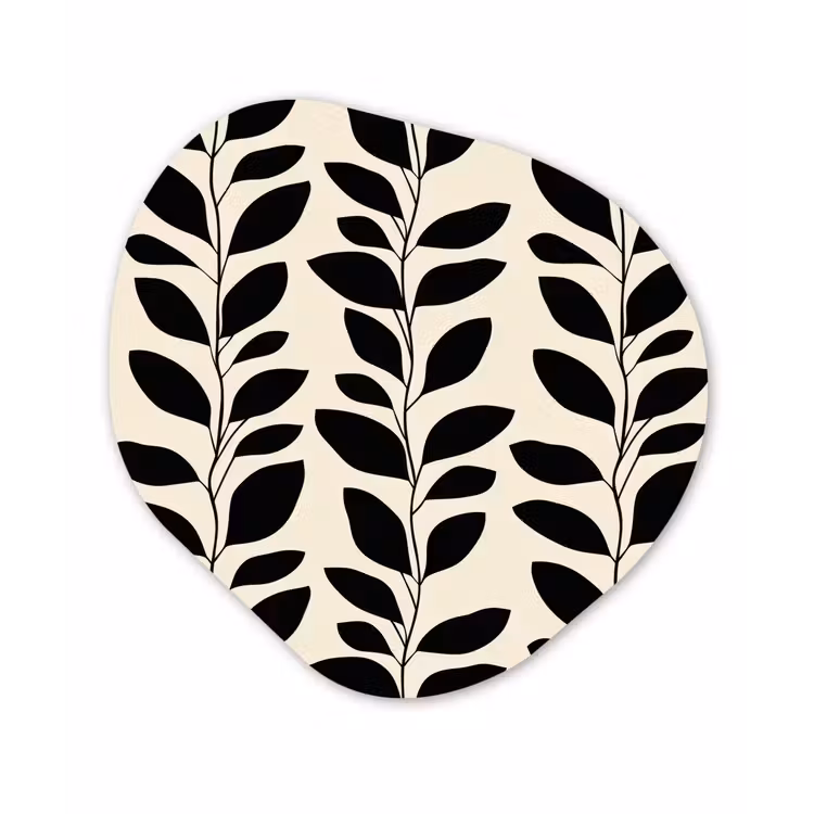 Botanisch - Dessin - Zwart - Beige Wandcirkel Organisch Forex 3mm klein 629 -3d