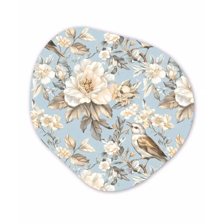 Botanisch - Zangvogel - Blauw Wandcirkel Organisch Forex 3mm klein 629 -3d