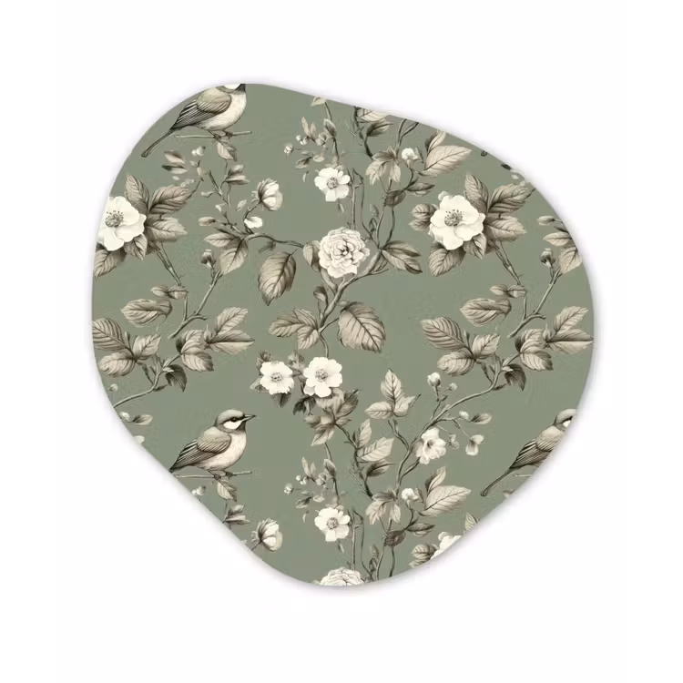 Botanisch - Vogels - Groen Wandcirkel Organisch Forex 3mm klein 629 -3d