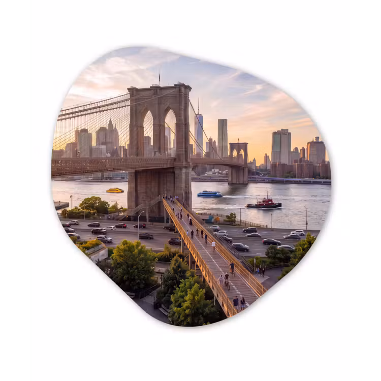 Brug - Rivier - Stad - Zonsondergang - Architectuur Wandcirkel Organisch Forex 3mm klein -3d
