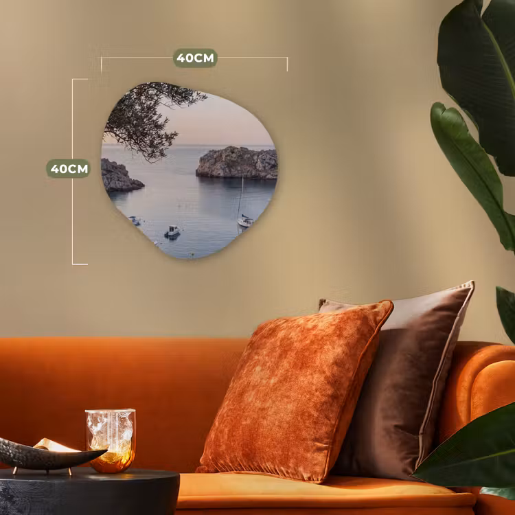 Forexbild Organische Form - Bucht – Boote – Sonnenuntergang - Baai - boten - zonsondergang Wandcirkel Organisch Forex 3mm klein