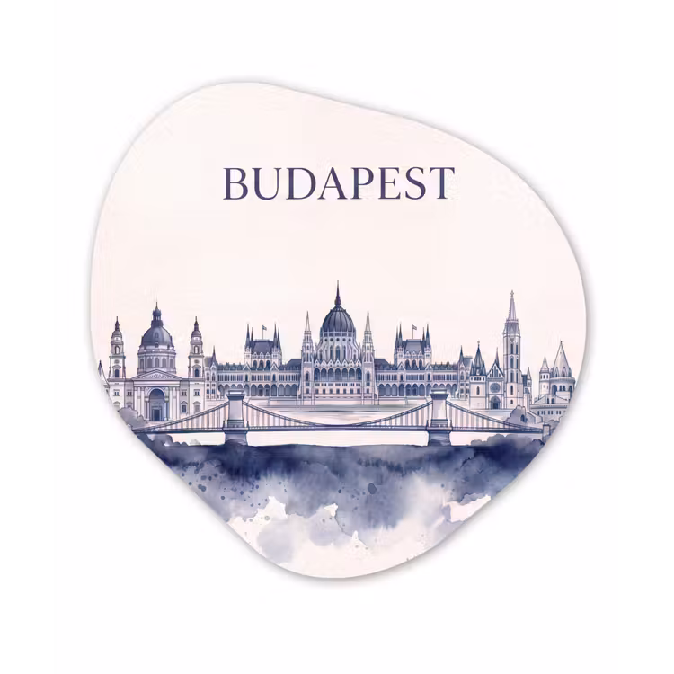 Boedapest - Skyline - Architectuur - Aquarel - Blauw Wandcirkel Organisch Forex 3mm klein -3d