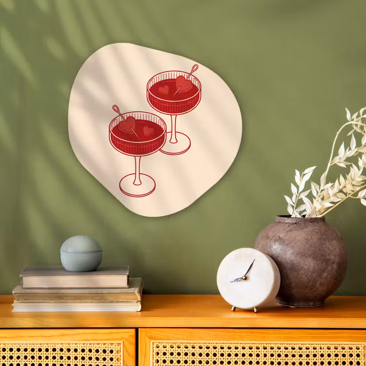 Cocktail - Hartjes - Liefde - Illustratie - Rood Wandcirkel Organisch Forex 3mm klein -sfeer2