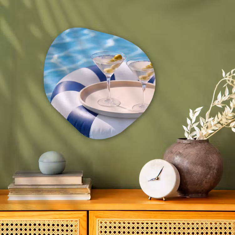 Cocktail - Zwembad - Zomer - Blauw Wandcirkel Organisch Forex 3mm klein -sfeer2