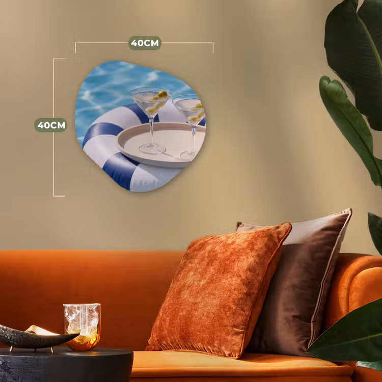 Cocktail - Zwembad - Zomer - Blauw Wandcirkel Organisch Forex 3mm klein -sfeer3