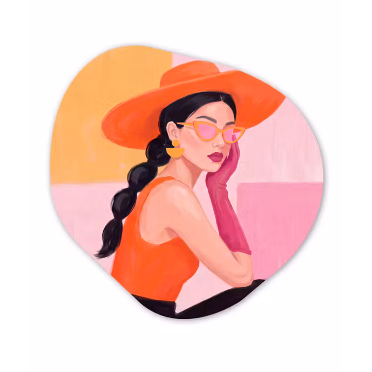 Vrouw - Hoed - Mode - Modern - Oranje Wandcirkel Organisch Forex 3mm klein -3d