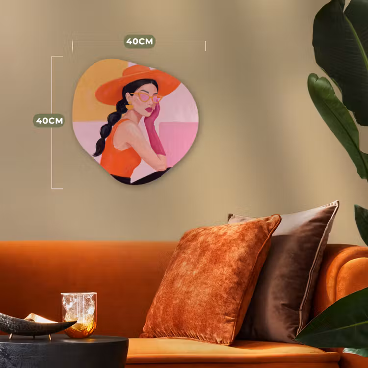 Vrouw - Hoed - Mode - Modern - Oranje Wandcirkel Organisch Forex 3mm klein -sfeer3