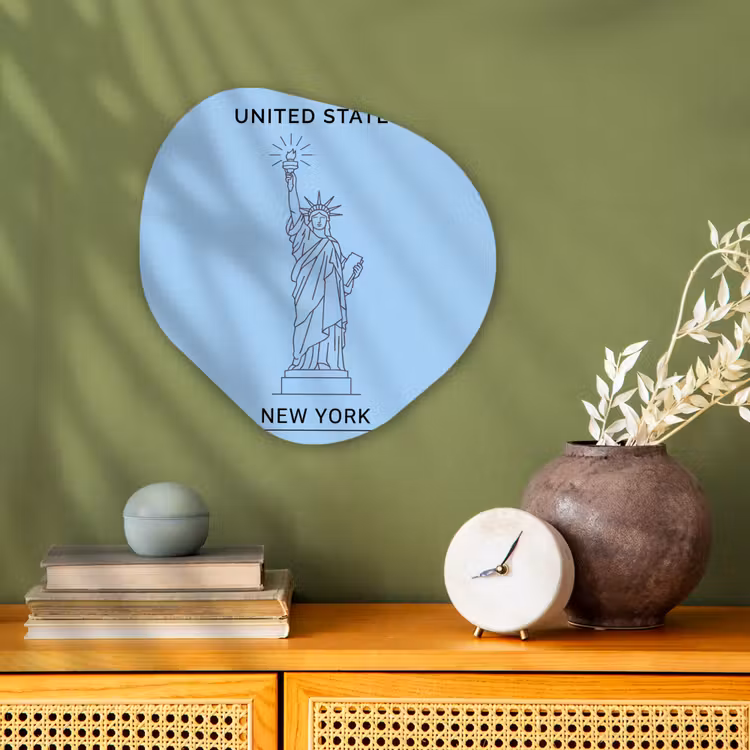 Monument - Vrijheidsbeeld - New York - Minimalistisch - Blauw Wandcirkel Organisch Forex 3mm klein -sfeer2