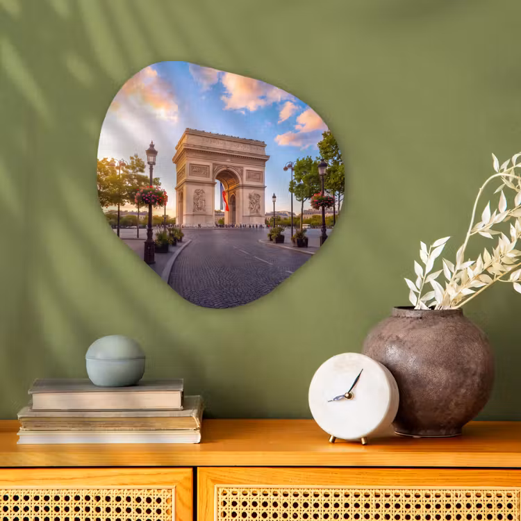 Monument - Parijs - Zonsondergang - Architectuur - Goud Wandcirkel Organisch Forex 3mm klein -sfeer2