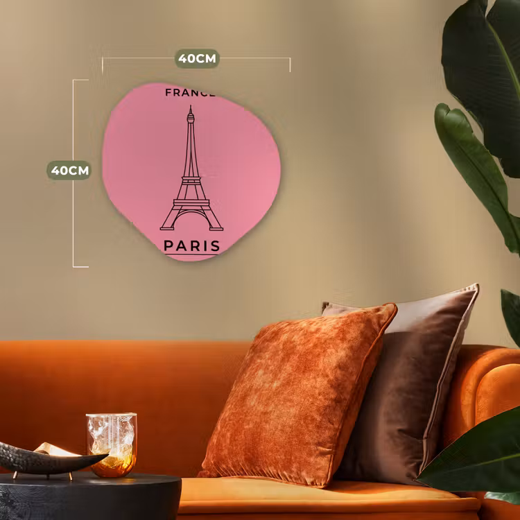 Eiffeltoren - Parijs - Architectuur - Minimalistisch - Roze Wandcirkel Organisch Forex 3mm klein -sfeer3