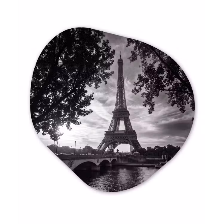 Eiffeltoren - Parijs - Rivier - Architectuur - Zwart-wit Wandcirkel Organisch Forex 3mm klein -3d