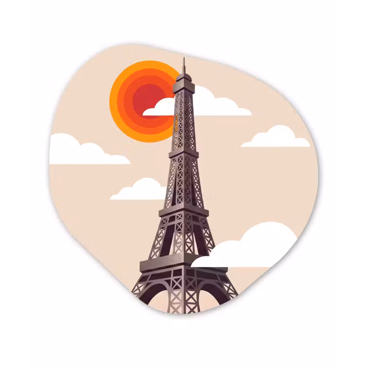 Eiffeltoren - Zon - Architectuur - Abstract - Beige Wandcirkel Organisch Forex 3mm klein -3d